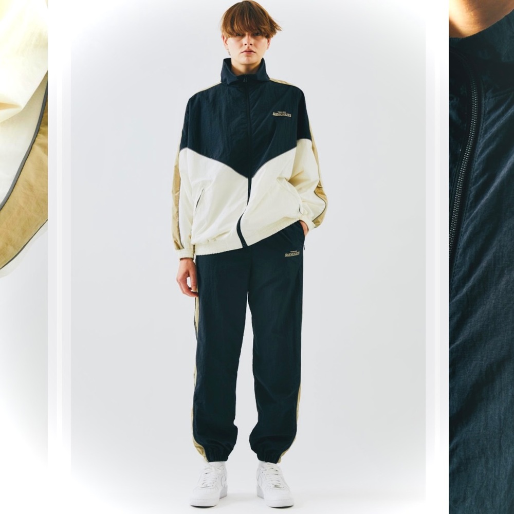 MOUSSY | S | Studiowear Colorblock Track Jacket Windbreaker Gray Navy Shell NWT